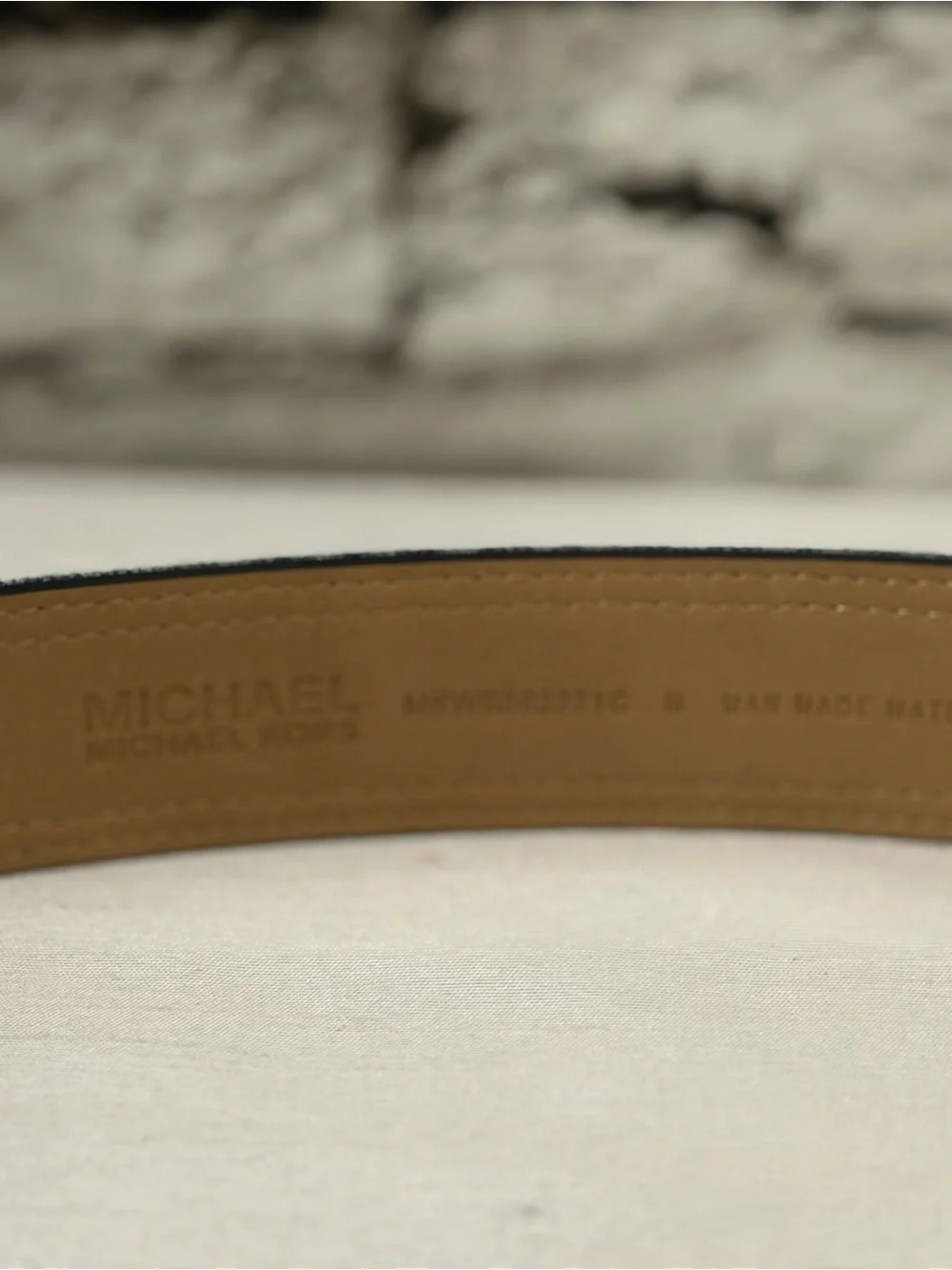 Michael Kors Men's Denim Blue MK Logo Belt with Gold Hardware M 40”